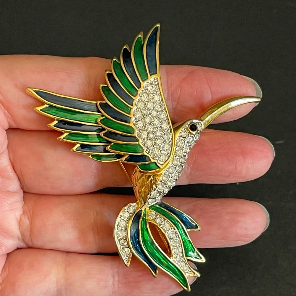 Vintage color enamel & rhinestone brooch.